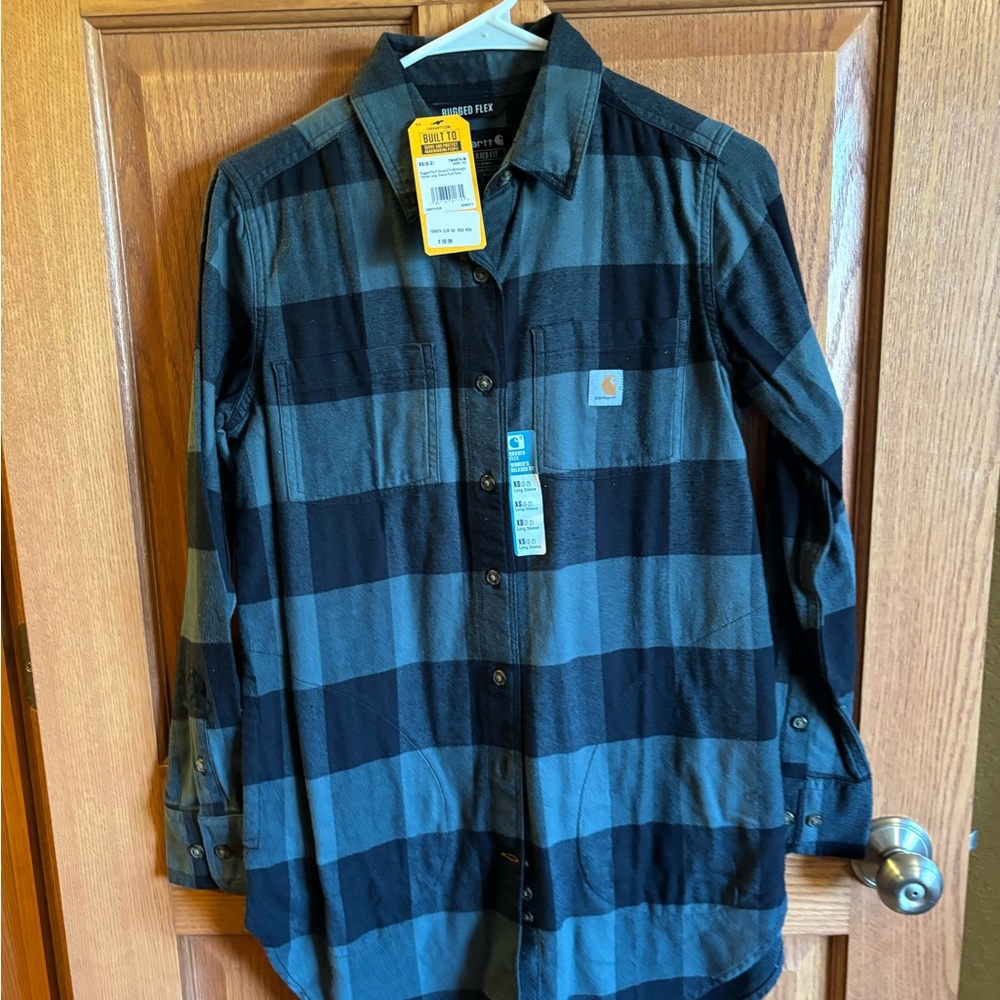 Carhartt Rugged Flex Flannel Tunic Shirt - Teal and Black XS NWT